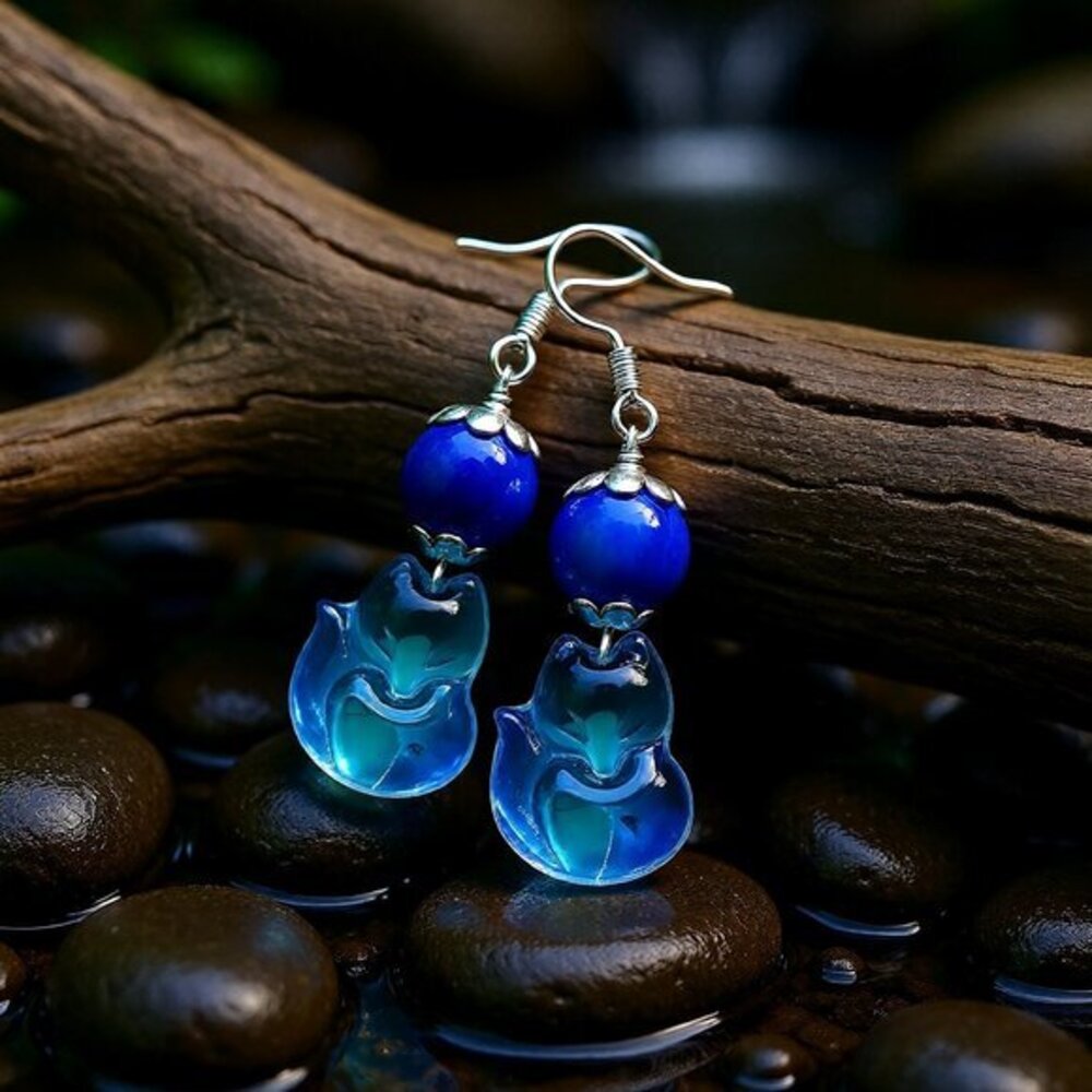 Gorgeous! Iridescent + Sparkling Animal Lovers Earrings! Fox Cub Pup Kitten Cat